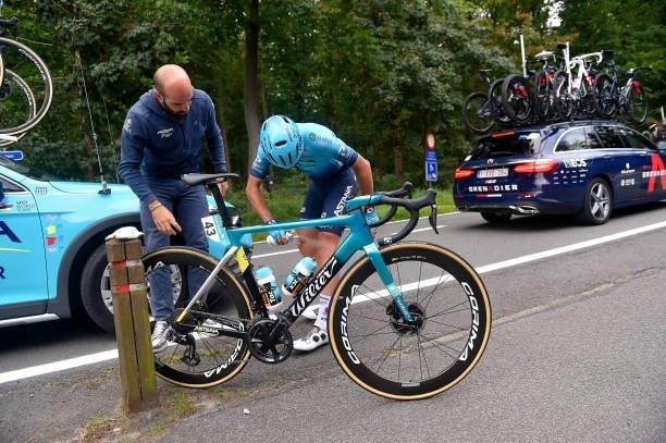 Samuele Battistella of Italy and Team Astana – Premier Tech suffers a mechanical problem during the 17th Benelux Tour 2021, Stage 4 a 166,1km stage...