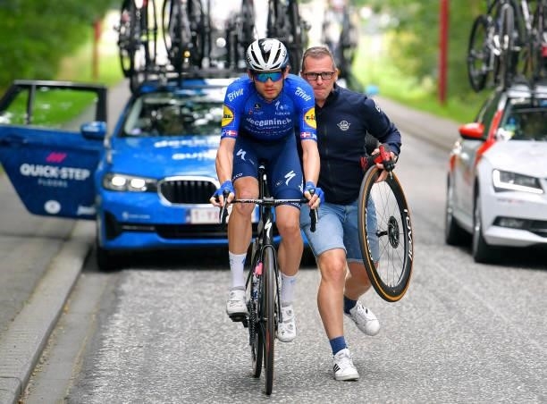 Kasper Asgreen of Denmark and Team Deceuninck - Quick-Step suffers a mechanical problem during the 17th Benelux Tour 2021, Stage 4 a 166,1km stage...