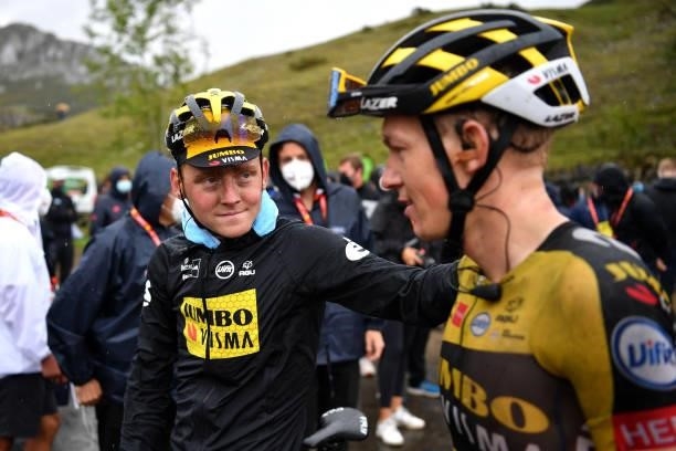 Sam Oomen of Netherlands and Koen Bouwman of Netherlands and Team Jumbo - Visma at finish line during the 76th Tour of Spain 2021, Stage 17 a 185,5km...