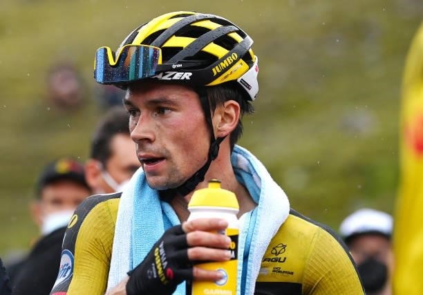 Primoz Roglic of Slovenia and Team Jumbo - Visma at finish line during the 76th Tour of Spain 2021, Stage 17 a 185,5km stage from Unquera to Lagos de...