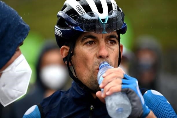 Nelson Oliveira of Portugal and Movistar Team at finish line during the 76th Tour of Spain 2021, Stage 17 a 185,5km stage from Unquera to Lagos de...