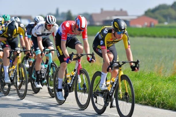 Olav Kooij of Netherlands and Team Jumbo - Visma leads the peloton during the 17th Benelux Tour 2021, Stage 4 a 166,1km stage from Aalter to Ardooie...