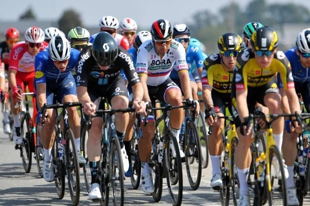 Stijn Steels of Belgium and Team Deceuninck - Quick-Step and Peter Sagan of Slovakia and Team Bora - Hansgrohe compete during the 17th Benelux Tour...