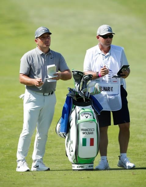 Francesco Molinari of Italy waits with his caddie on the sixth hole during Day One of The Italian Open at Marco Simone Golf Club on September 02,...