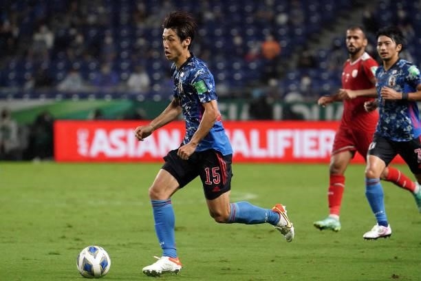 Yuya Osako of Japan in action during FIFA World Cup Asian Qualifier Final Round Group B match between Japan and Oman at Panasonic Stadium Suita on...