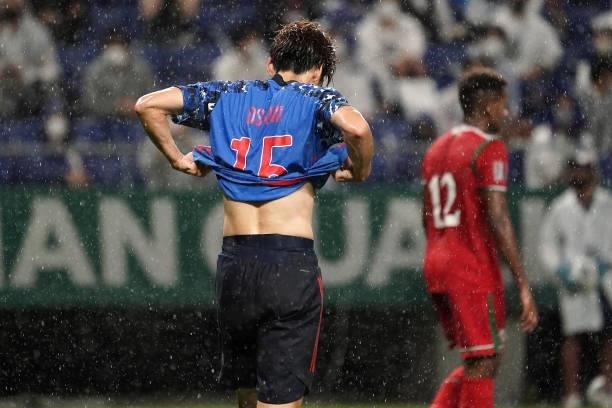 Yuya Osako of Japan reacts during FIFA World Cup Asian Qualifier Final Round Group B match between Japan and Oman at Panasonic Stadium Suita on...