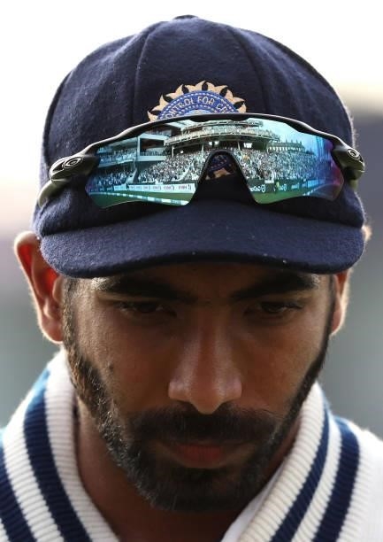 Jasprit Bumrah of India looks on during day one at The Kia Oval on September 02, 2021 in London, England.