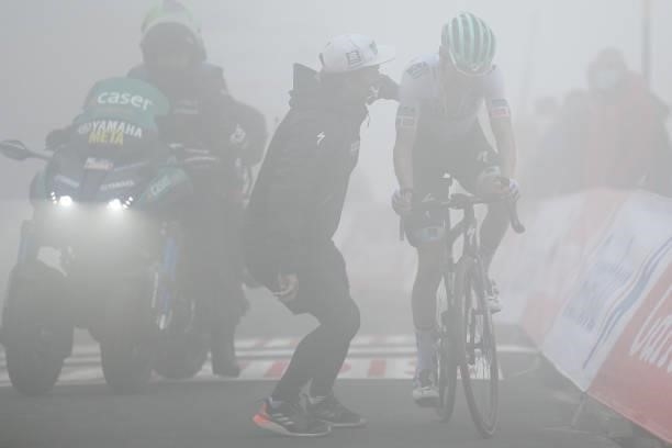 Felix Großschartner of Austria and Team Bora - Hansgrohe reacts after cross the finishing line during the 76th Tour of Spain 2021, Stage 18 a 162,6km...