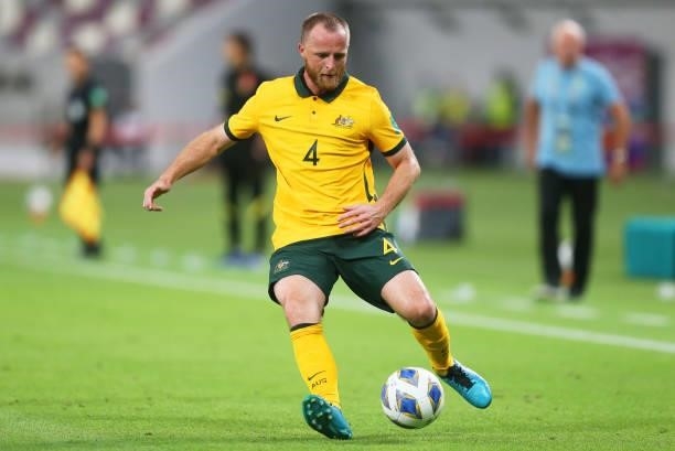 Rhyan Grant of Australia in action during the 2022 FIFA World Cup Qualifier match between Australia and China PR at Khalifa International Stadium on...
