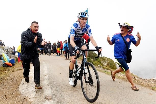 Romain Bardet of France and Team DSM polka dot mountain jersey competes while fans cheer during the 76th Tour of Spain 2021, Stage 18 a 162,6km stage...