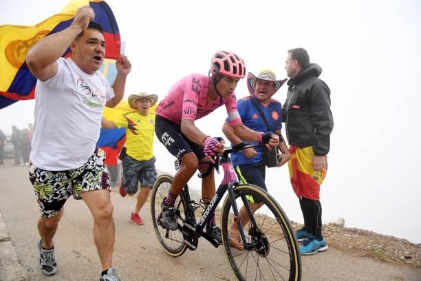 Diego Andres Camargo Pineda of Colombia and Team EF Education - Nippo competes while fans cheer during the 76th Tour of Spain 2021, Stage 18 a...