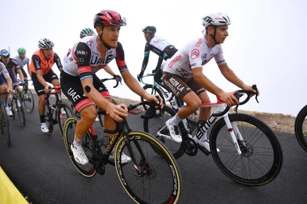 Matteo Trentin of Italy and UAE Team Emirates and Clément Venturini of France and AG2R Citröen Team during the 76th Tour of Spain 2021, Stage 18 a...