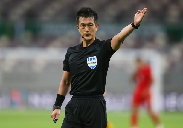 Referee Ko Hyungjin looks on during the 2022 FIFA World Cup Qualifier match between Australia and China PR at Khalifa International Stadium on...