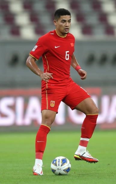 Jiang Guangtai of China PR runs with the ball during the 2022 FIFA World Cup Qualifier match between Australia and China PR at Khalifa International...