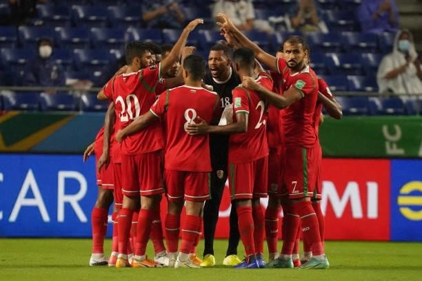 Players of Oman huddle prior to FIFA World Cup Asian Qualifier Final Round Group B match between Japan and Oman at Panasonic Stadium Suita on...