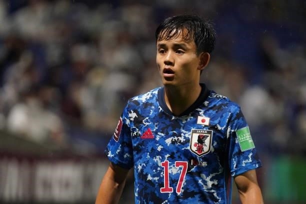 Takefusa Kubo of Japan looks on during FIFA World Cup Asian Qualifier Final Round Group B match between Japan and Oman at Panasonic Stadium Suita on...