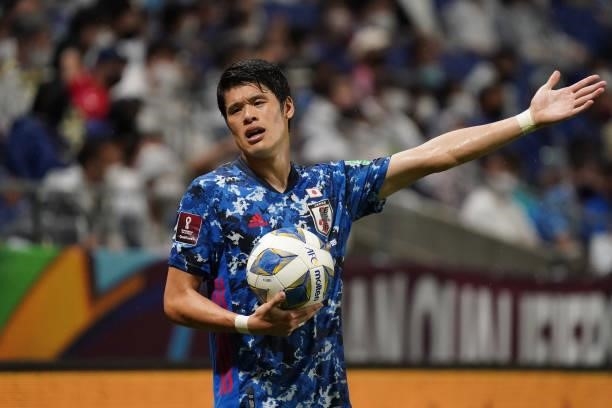 Hiroki Sakai of Japan reacts during FIFA World Cup Asian Qualifier Final Round Group B match between Japan and Oman at Panasonic Stadium Suita on...