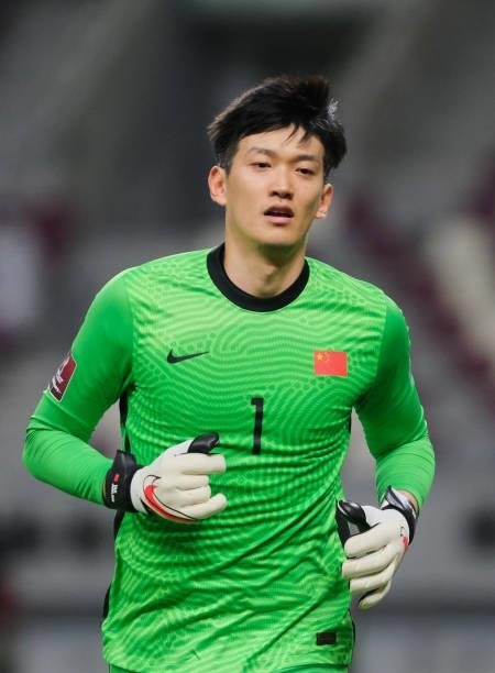 Yan Junling of China in action during Australia v China PR - 2022 FIFA World Cup Qualifier at Khalifa International Stadium on September 02, 2021 in...