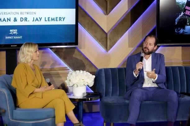 Malin Akerman and Dr. Jay Lemery speak during the 2021 Environmental Media Association IMPACT Summit sponsored by Toyota, H&M Foundation & Montage...