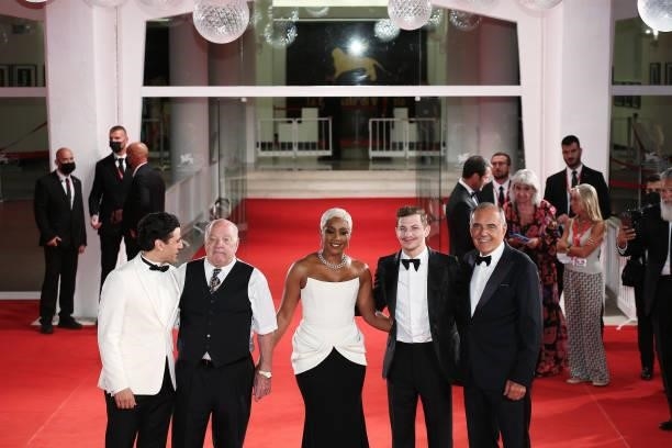 Oscar Isaac, director Paul Schrader, Tiffany Haddish, Tye Sheridan and Alberto Barbera attend the red carpet of the movie "The Card Counter