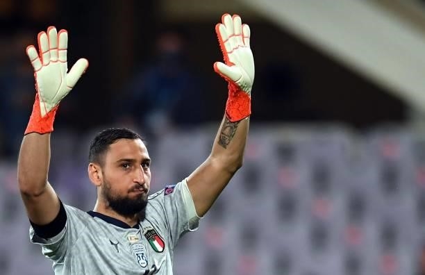 Gianluigi Donnarumma of Italy gestures during the 2022 FIFA World Cup Qualifier match between Italy and Bulgaria at Artemio Franchi on September 02,...