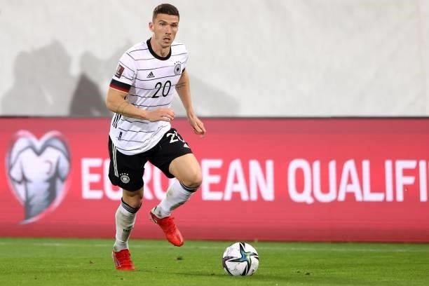 Robin Gosens of Germany runs with the ball during the 2022 FIFA World Cup Qualifier match between Liechtenstein and Germany at Kybunpark on September...