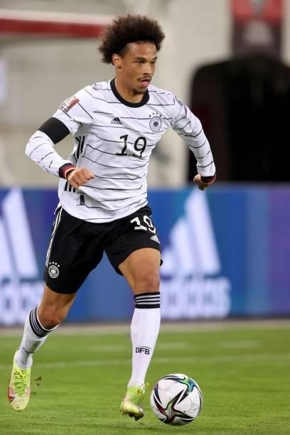 Leroy Sane of Germany runs with the ball during the 2022 FIFA World Cup Qualifier match between Liechtenstein and Germany at Kybunpark on September...