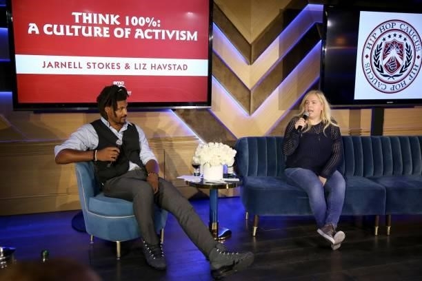 Jarnell Stokes and Liz Havstad speak during the 2021 Environmental Media Association IMPACT Summit sponsored by Toyota, H&M Foundation & Montage...