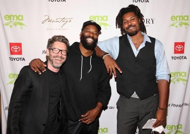 Asher Levin, Baron Davis and Jarnell Stokes attend the 2021 Environmental Media Association IMPACT Summit sponsored by Toyota, H&M Foundation &...