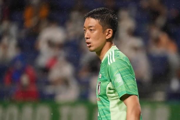 Shuichi Gonda of Japan in action during FIFA World Cup Asian Qualifier Final Round Group B match between Japan and Oman at Panasonic Stadium Suita on...