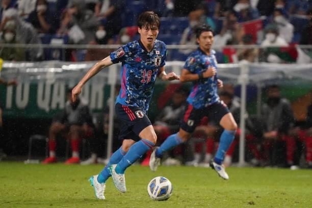 Kyogo Furuhashi of Japan in action during FIFA World Cup Asian Qualifier Final Round Group B match between Japan and Oman at Panasonic Stadium Suita...