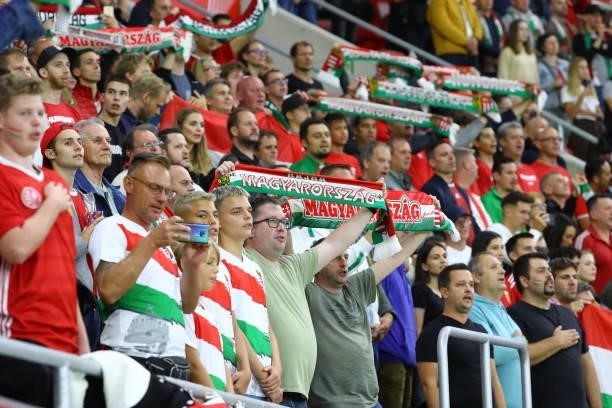 Hungary fans during the 2022 FIFA World Cup Qualifiers match at Stadium Puskas Ferenc on September 2, 2021 in Budapest, Hungary.