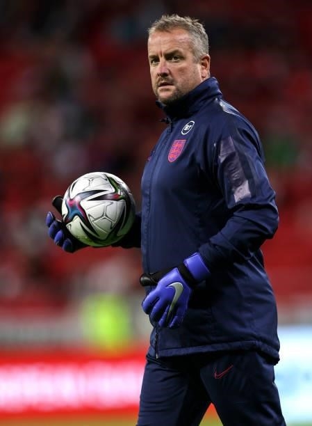 England goalkeeping coach Martyn Margetson looks on prior to the 2022 FIFA World Cup Qualifier match between Hungary and England at Stadium Puskas...