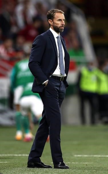 Gareth Southgate, Head Coach of England looks on during the 2022 FIFA World Cup Qualifier match between Hungary and England at Stadium Puskas Ferenc...
