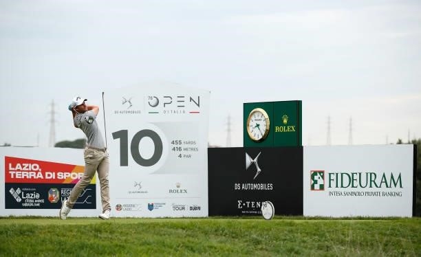 Thomas Detry of Belgium tees off on the 10th hole during Day Two of The Italian Open at Marco Simone Golf Club on September 03, 2021 in Rome, Italy.