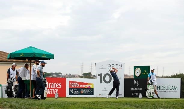 Renato Paratore of Italy tees off on the 10th hole during Day Two of The Italian Open at Marco Simone Golf Club on September 03, 2021 in Rome, Italy.