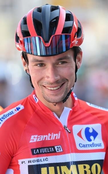 Primoz Roglic of Slovenia and Team Jumbo - Visma red leader jersey prepares for the race prior to the 76th Tour of Spain 2021, Stage 19 a 191,2 km...