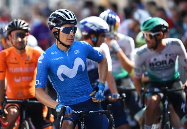 Miguel Ángel López Moreno of Colombia and Movistar Team prepares for the race prior to the 76th Tour of Spain 2021, Stage 19 a 191,2 km stage from...
