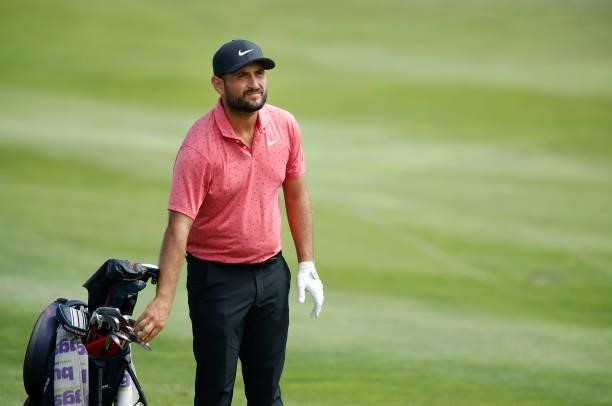 Alexander Levy of France plays his second shot on the 16th hole during Day Two of The Italian Open at Marco Simone Golf Club on September 03, 2021 in...