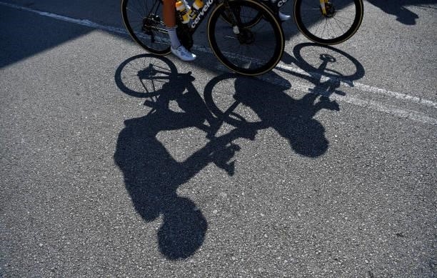 Detail view of the shadow of a rider during the 76th Tour of Spain 2021, Stage 19 a 191,2 km stage from Tapia to Monforte de Lemos / @lavuelta /...