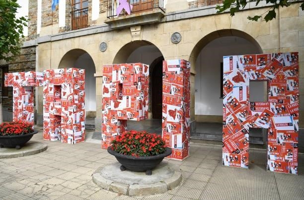 Decoration of the start of the stage in Tapia village during the 76th Tour of Spain 2021, Stage 19 a 191,2 km stage from Tapia to Monforte de Lemos /...