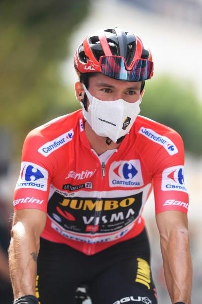 Primoz Roglic of Slovenia and Team Jumbo - Visma red leader jersey prepares for the race prior to the 76th Tour of Spain 2021, Stage 19 a 191,2 km...