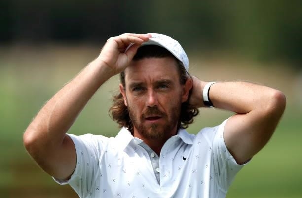 Tommy Fleetwood of England walks off the ninth hole during Day Two of The Italian Open at Marco Simone Golf Club on September 03, 2021 in Rome, Italy.