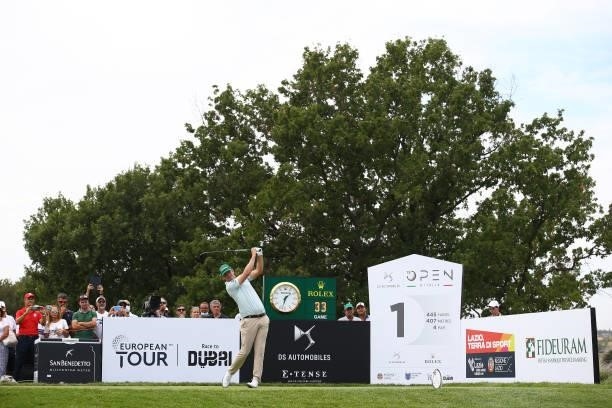 Bernd Wiesberger of Austria tees off on the first hole during Day Two of The Italian Open at Marco Simone Golf Club on September 03, 2021 in Rome,...