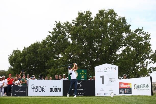 Henrik Stenson of Sweden tees off on the first hole during Day Two of The Italian Open at Marco Simone Golf Club on September 03, 2021 in Rome, Italy.