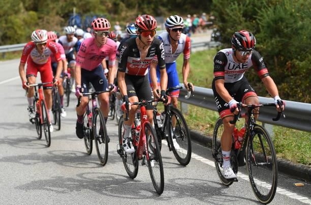 Andreas Lorentz Kron of Denmark and Team Lotto Soudal and Rui Oliveira of Portugal and UAE Team Emirates compete in the breakaway during the 76th...