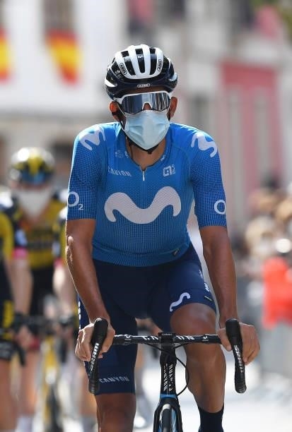 Nelson Oliveira of Portugal and Movistar Team prepares for the race prior to the 76th Tour of Spain 2021, Stage 19 a 191,2 km stage from Tapia to...