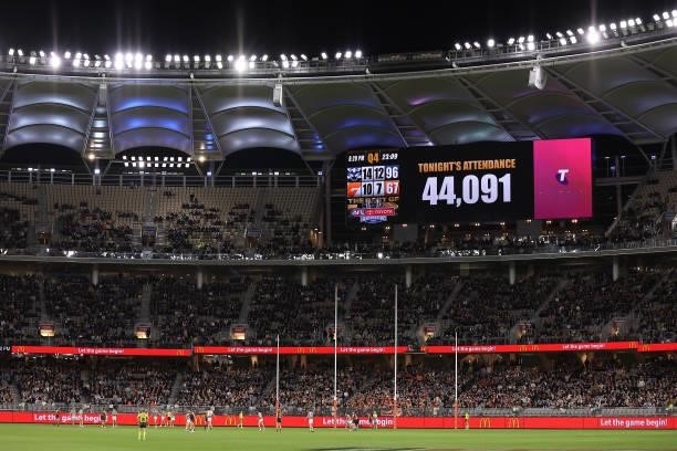 General view of Optus Stadium during the AFL First Elimination Final match between Geelong Cats and Greater Western Sydney Giants at Optus Stadium on...