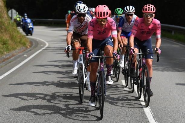 Magnus Cort Nielsen of Denmark and Lawson Craddock of United States and Team EF Education - Nippo compete in the breakaway during the 76th Tour of...
