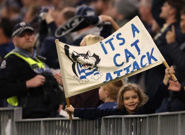 Cat's fan shows her support during the AFL First Elimination Final match between Geelong Cats and Greater Western Sydney Giants at Optus Stadium on...